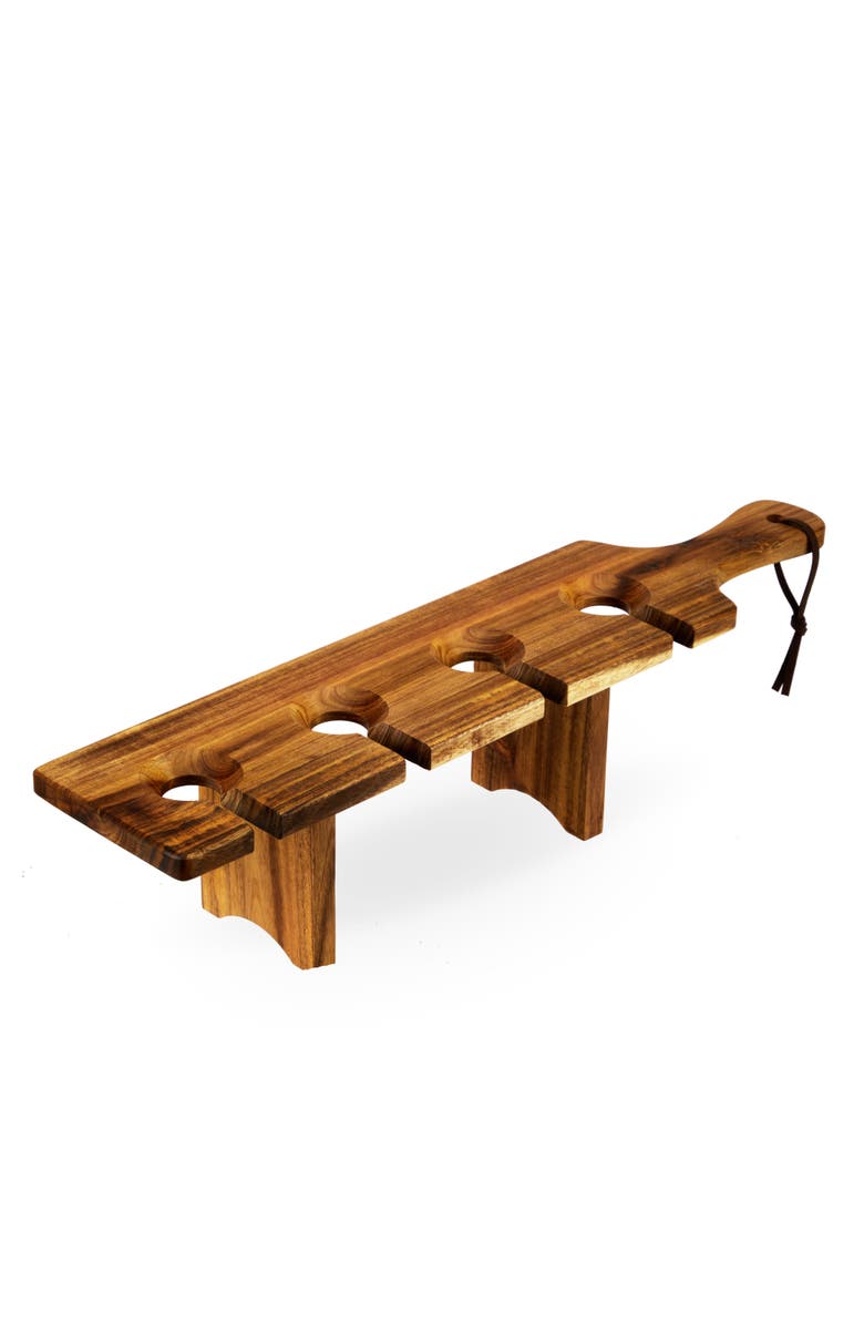 TWINE Acacia Wood Easy Transport Wine Flight Carrier, Main, color, Brown