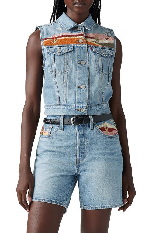 Levi's Embroidered Denim Vest In Desert Utopia Trucker