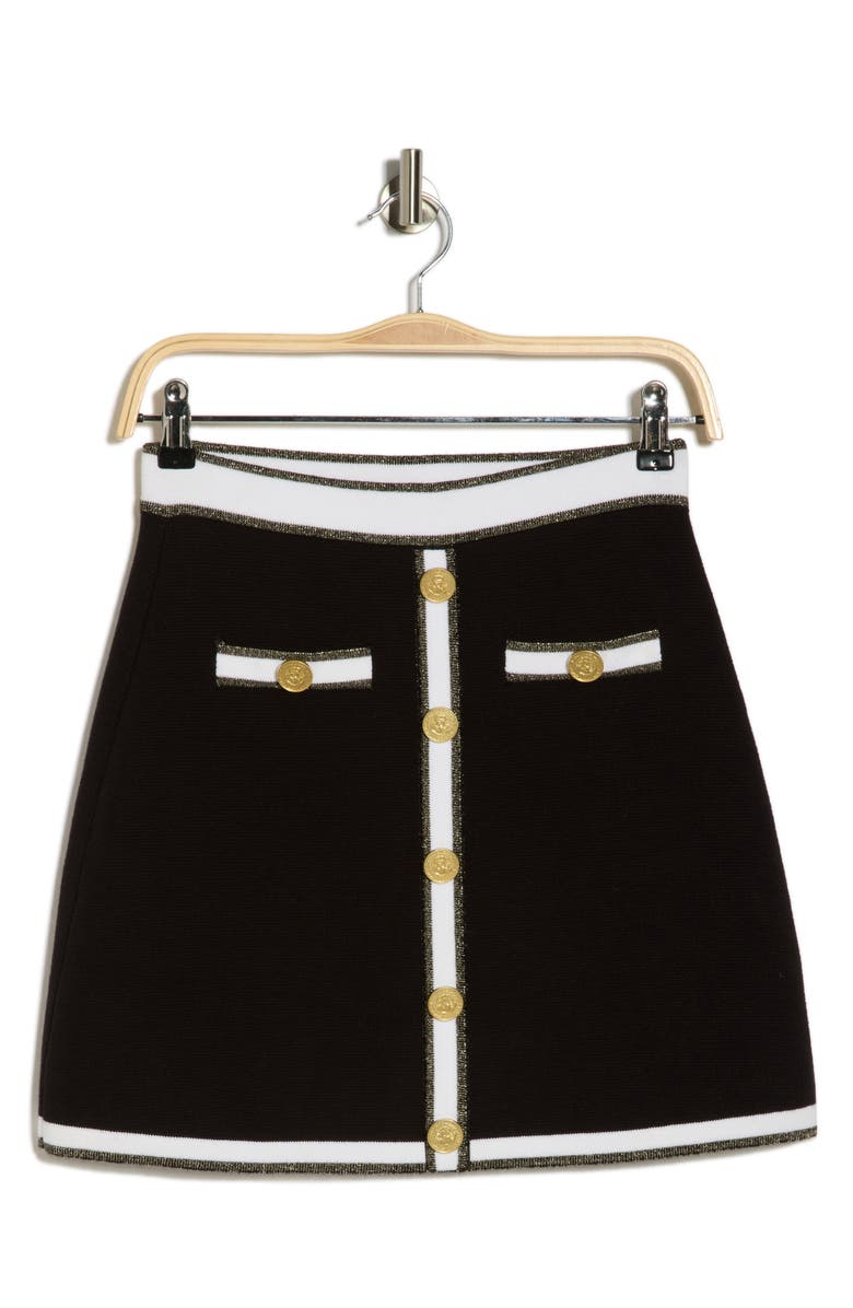 L'AGENCE Emi Knit Miniskirt, Main, color, Black/ White/ Gold Lurex