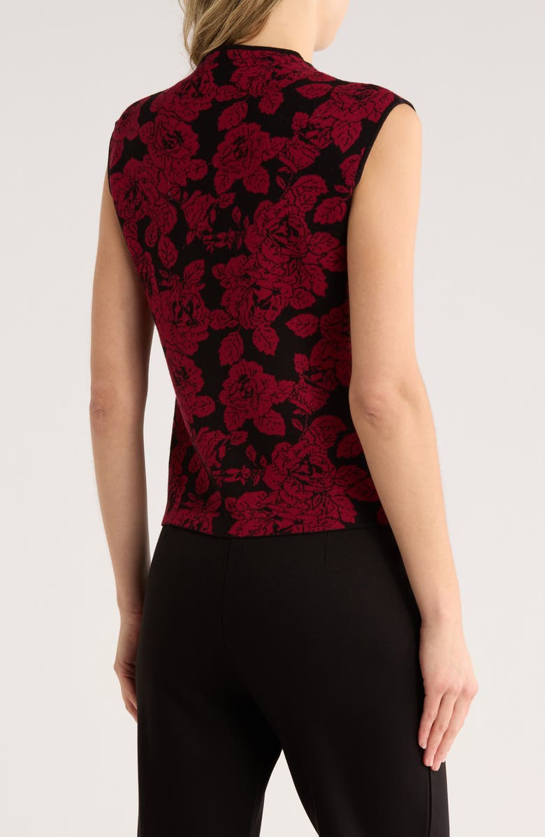 ELIE ELIE TAHARI Cap Sleeve Jacquard Sweater, Alternate, color, Black/ Red Point Rose