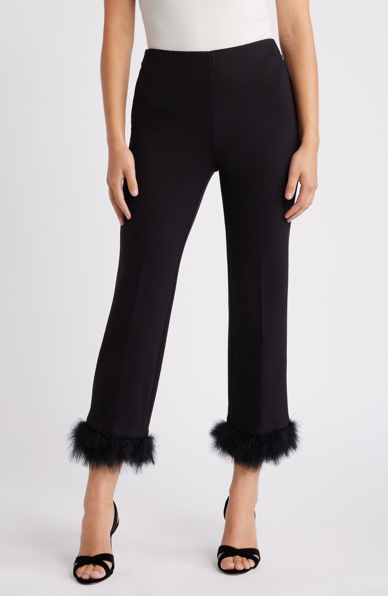 Anne Klein Crop Feather Trim Pull-On Pants, Main, color, 