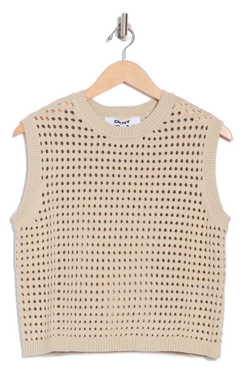 DONNA KARAN Sleeveless Open Stitch Sweater, Alternate, color, Pebble