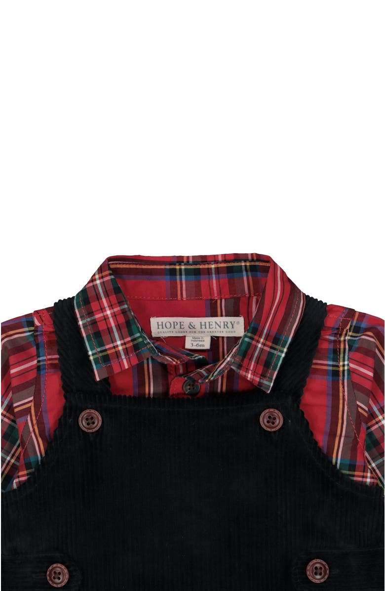 Hope & Henry Baby Dapper Overall Set, Infant, Alternate, color, Red Holiday Tartan Black Set