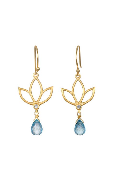 Ignite Renewal Blue Topaz Lotus Drop Earrings