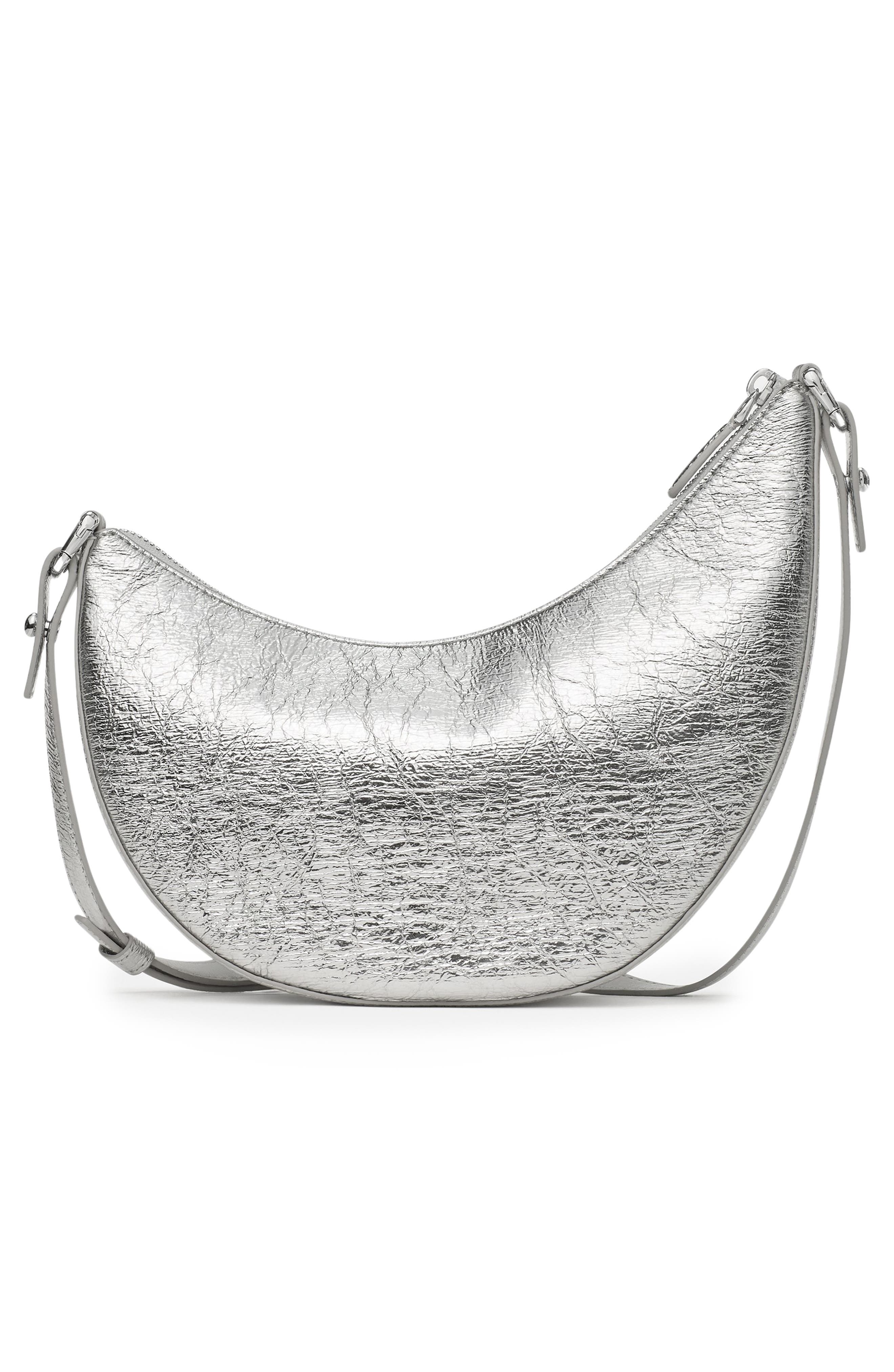 Kate Spade New York mini duo crinkle metallic leather crossbody bag, Alternate, color, Silver
