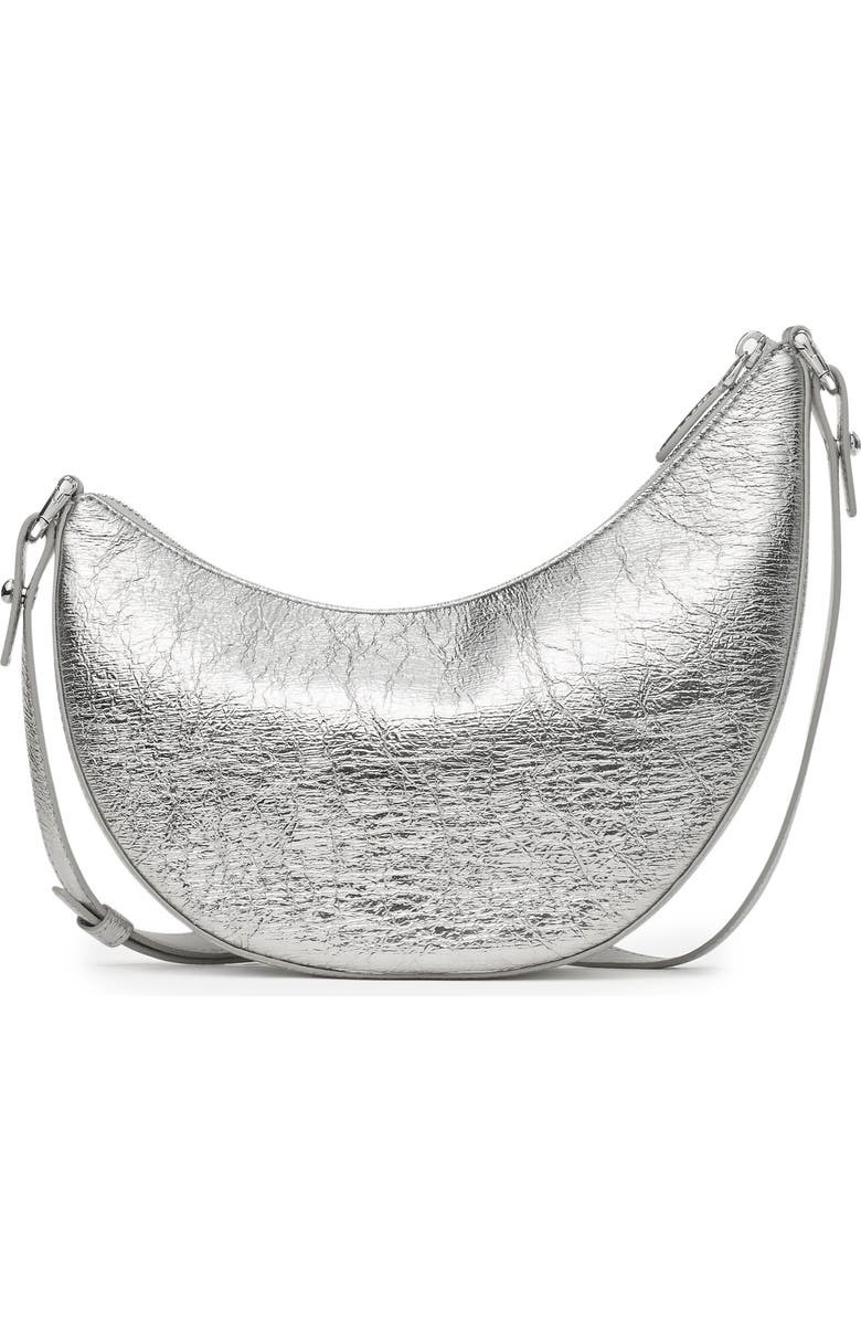 Kate Spade New York mini duo crinkle metallic leather crossbody bag, Alternate, color, Silver
