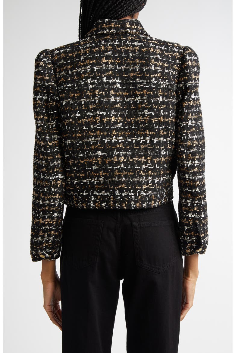 Kasey Metallic Puff Shoulder Bracelet Sleeve Tweed Blazer, Alternate, color, BLACK/ TAN TWEED
