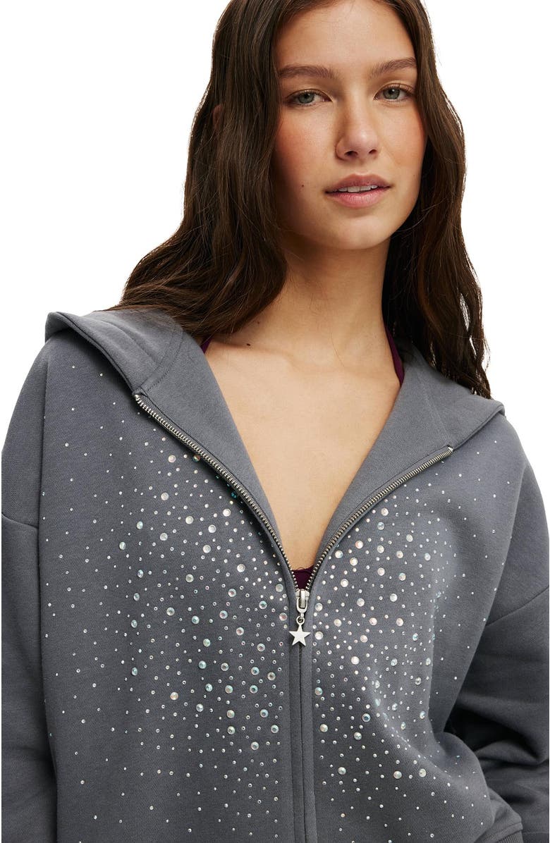 Cotton On Women's Oversized Zip Through Hoodie, Alternate, color, Light Grey Diamante