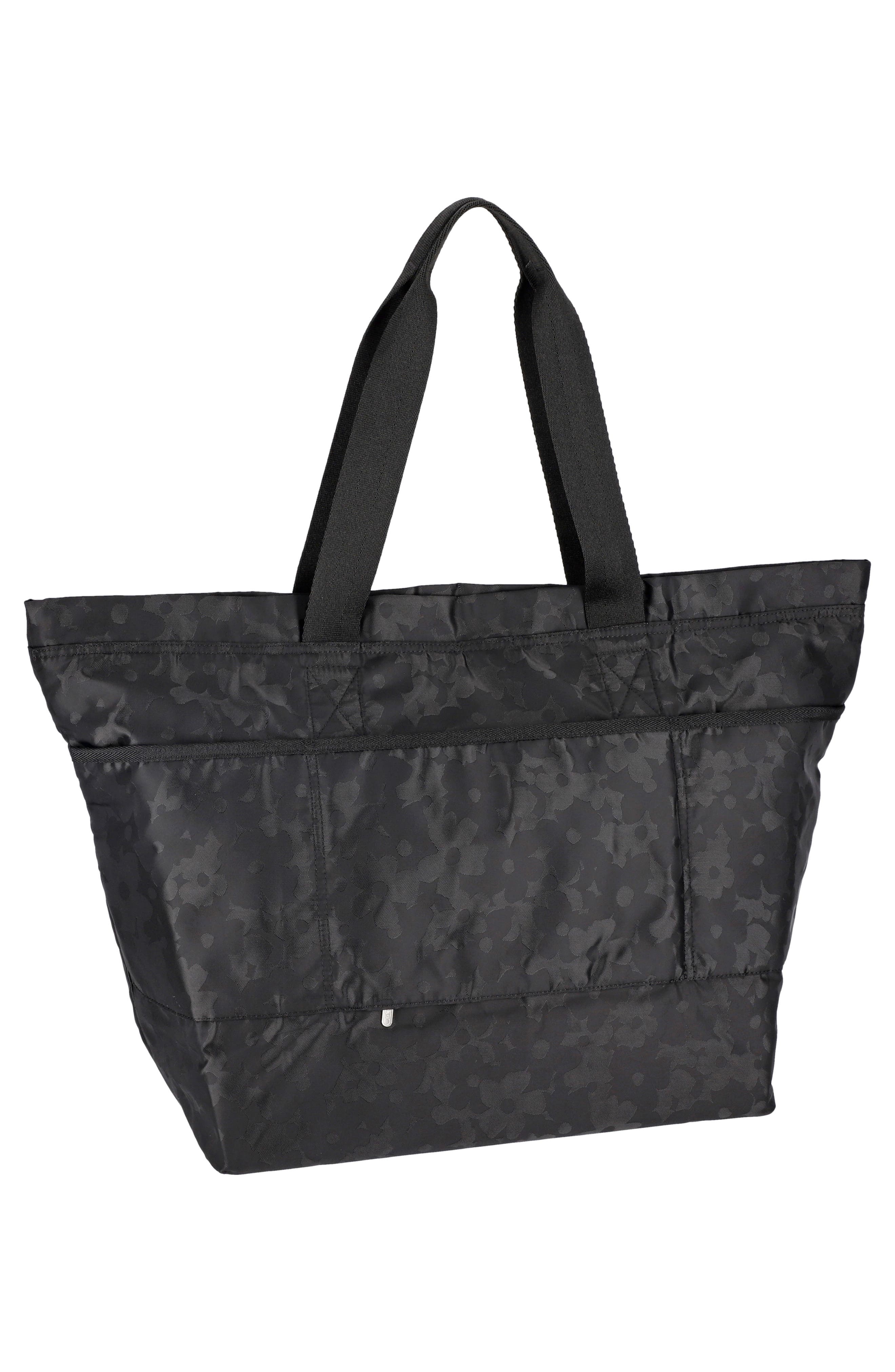 LeSportsac Carlin Zip Top Tote Bag, Alternate, color, Black Floral Jacquard
