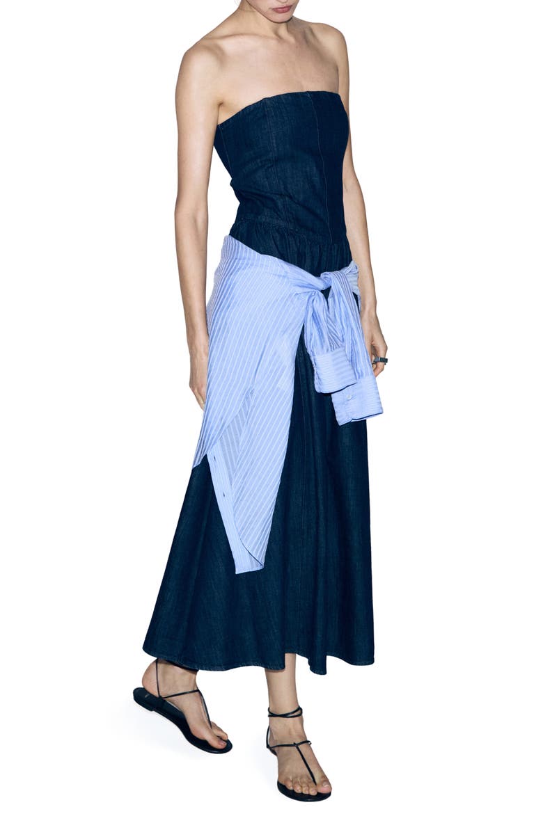 Strapless Denim Midi Dress, Main, color, OPEN BLUE