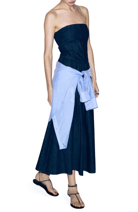 Strapless Denim Midi Dress