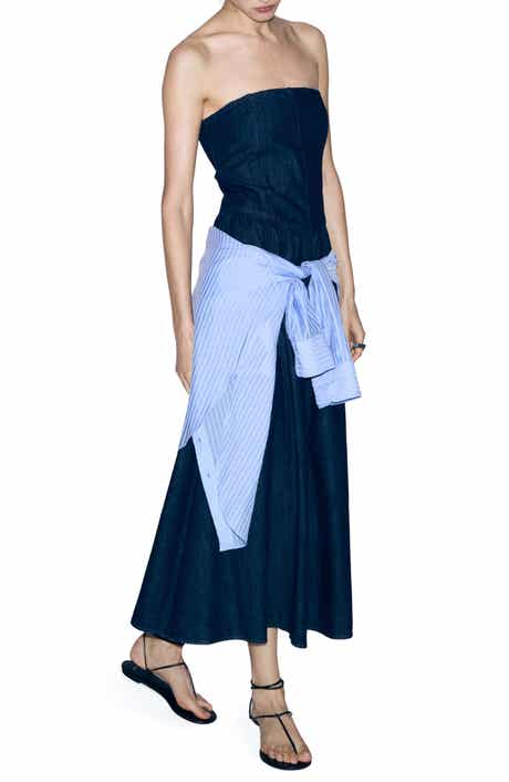 Strapless Denim Midi Dress