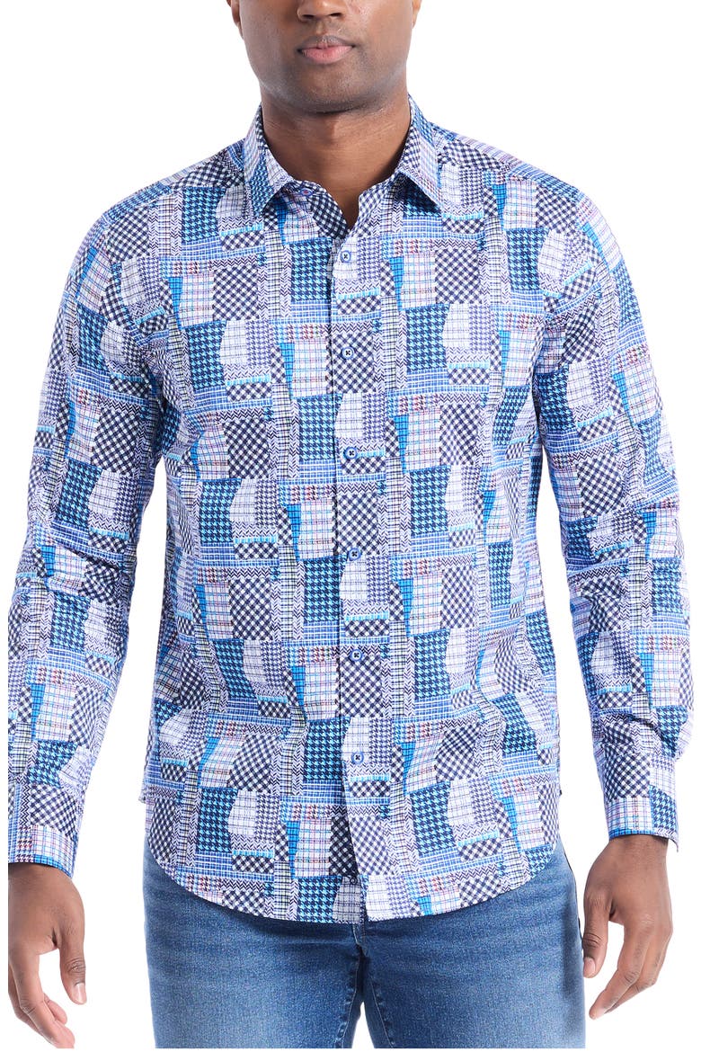 Westgrove Patchwork Print Button-Up Shirt, Main, color, MULTI BLUE