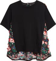 Sacai Mixed Media Embroidered Organza & Cotton Blend Pullover Sweater