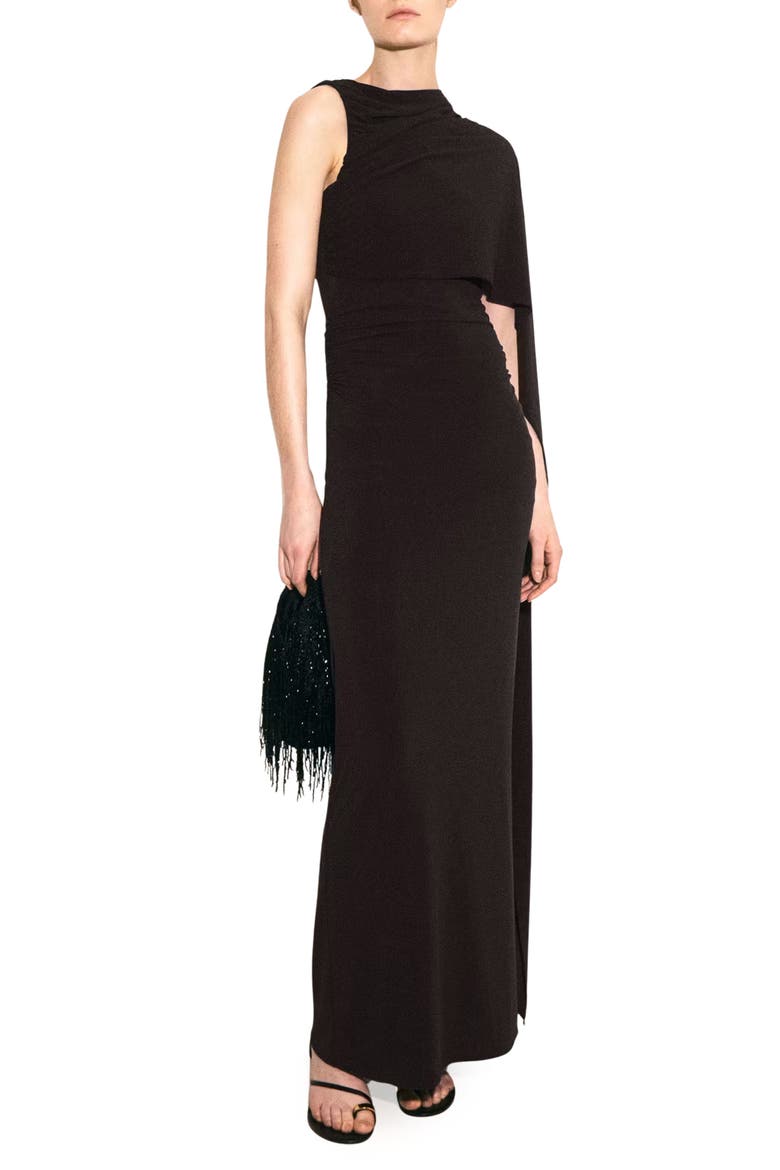 Asymmetric Cape Maxi Dress, Main, color, BROWN