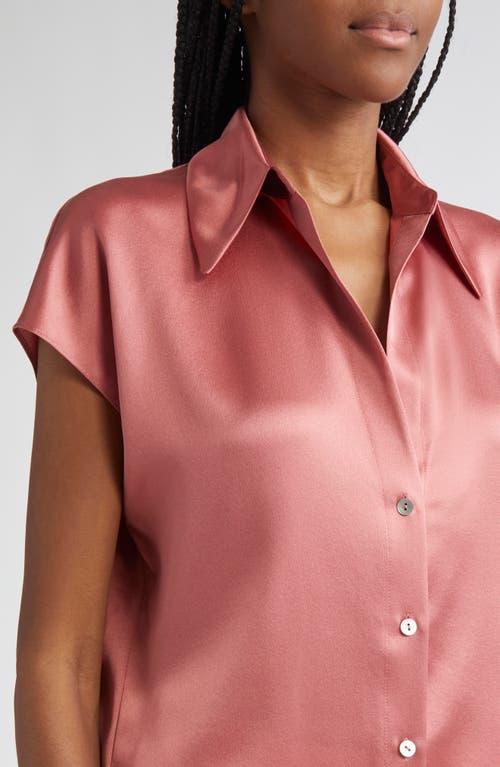 Vince Cap Sleeve Gathered Back Short Sleeve Silk Button-up Shirt
