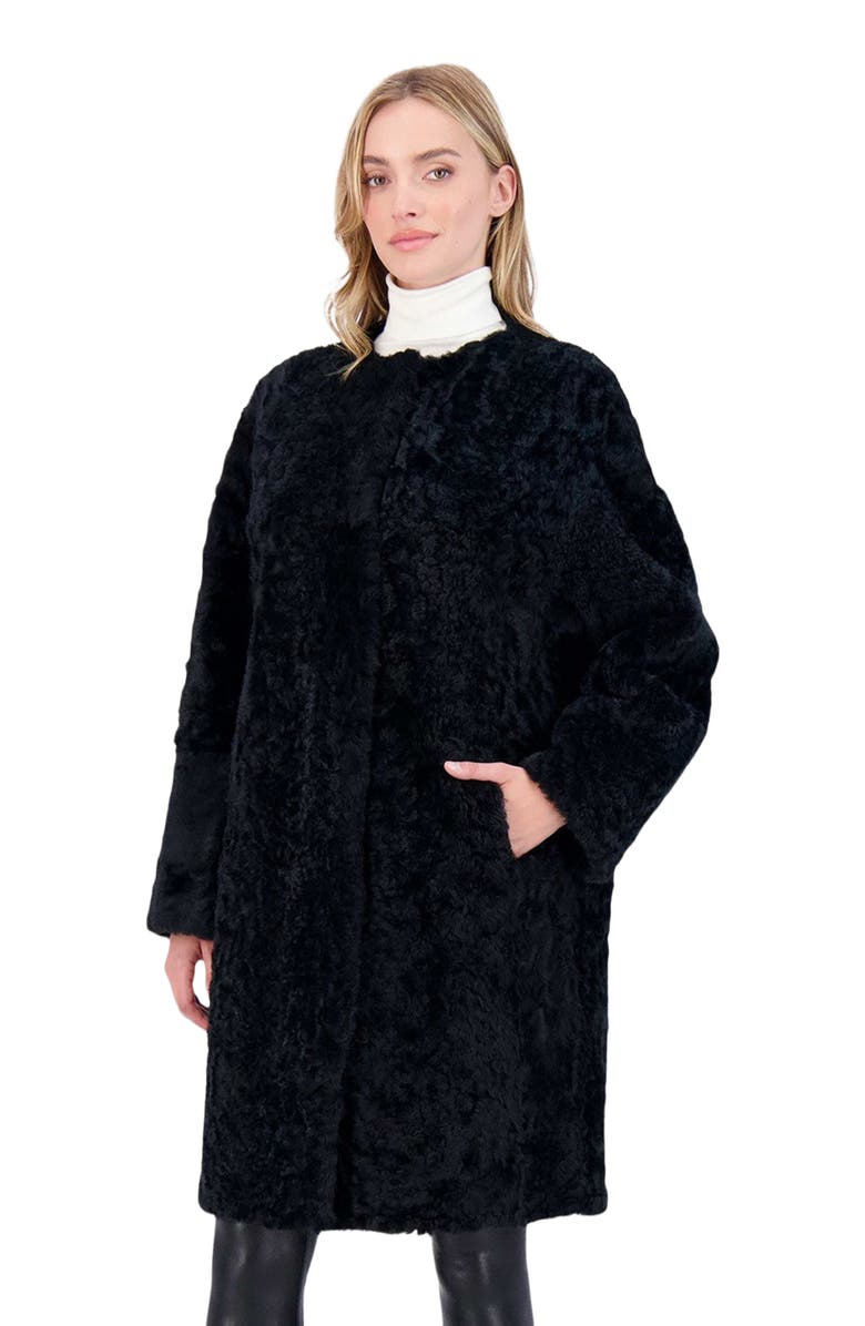 GORSKI Reversible Collarless Shearling Short Coat, Alternate, color, Black/Black