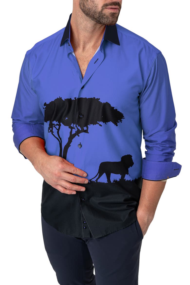 Fibonacci Cotton Button-Up Shirt, Alternate, color, MUFASA BLUE