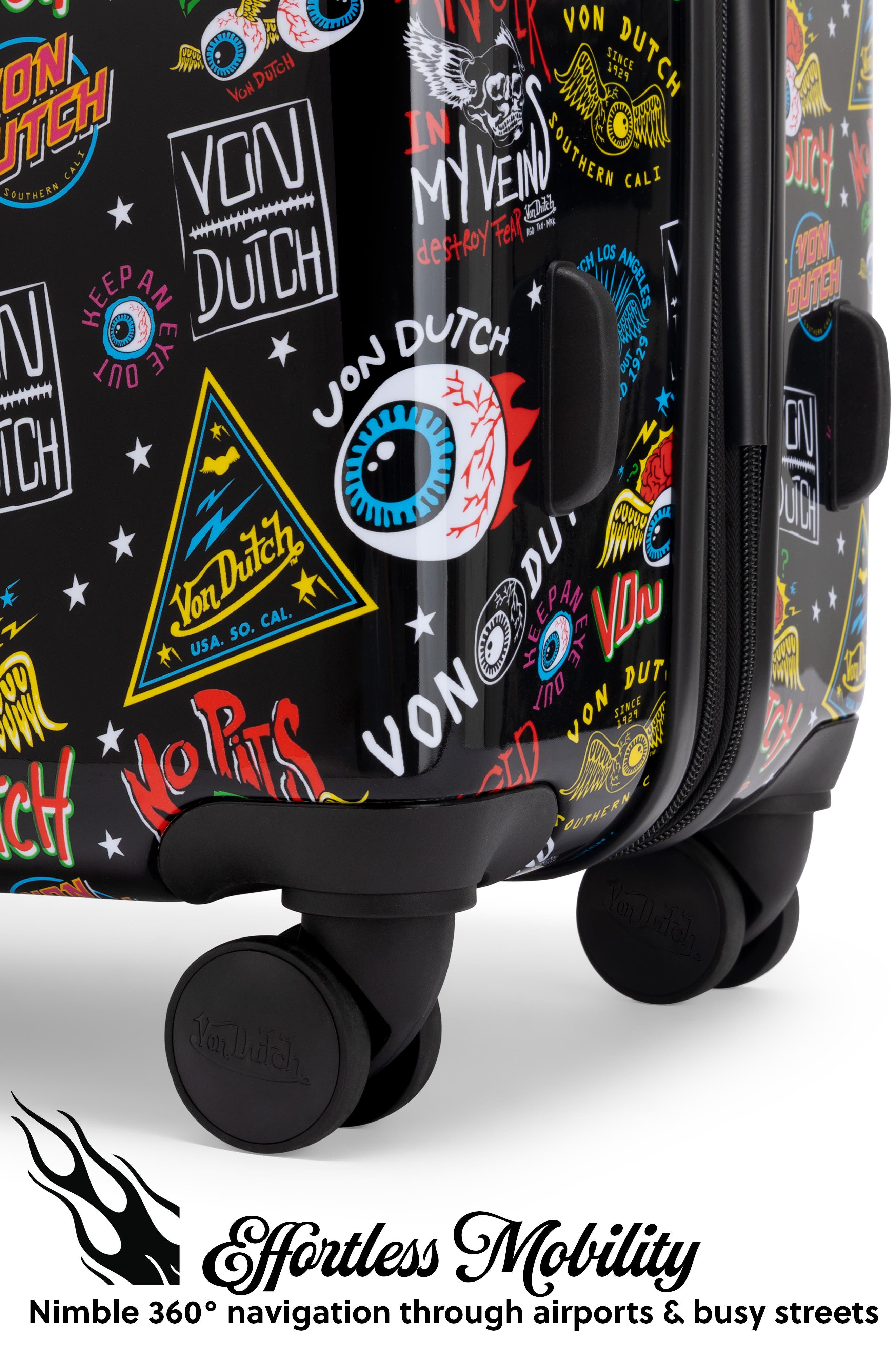 Von Dutch Black Jax Expandable Hardside Spinner Carry-on Suitcase, Alternate, color, Black Jax