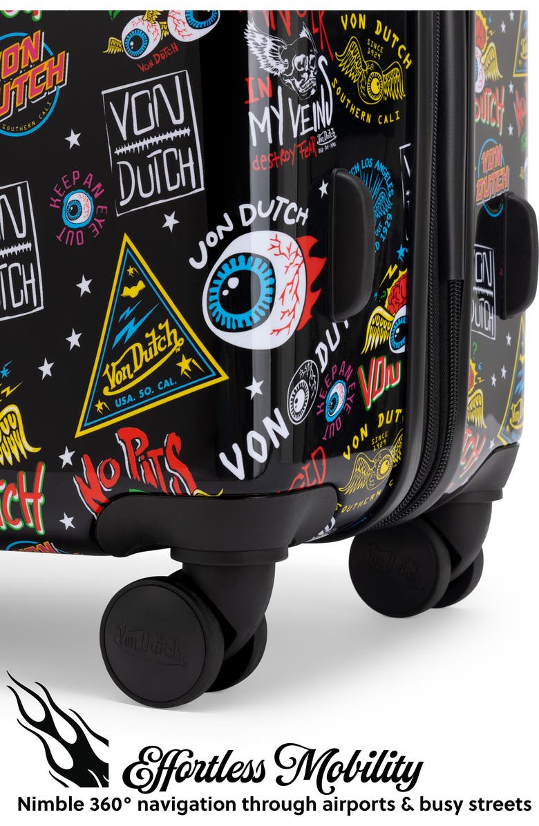 Von Dutch Black Jax Expandable Hardside Spinner Carry-on Suitcase, Alternate, color, Black Jax