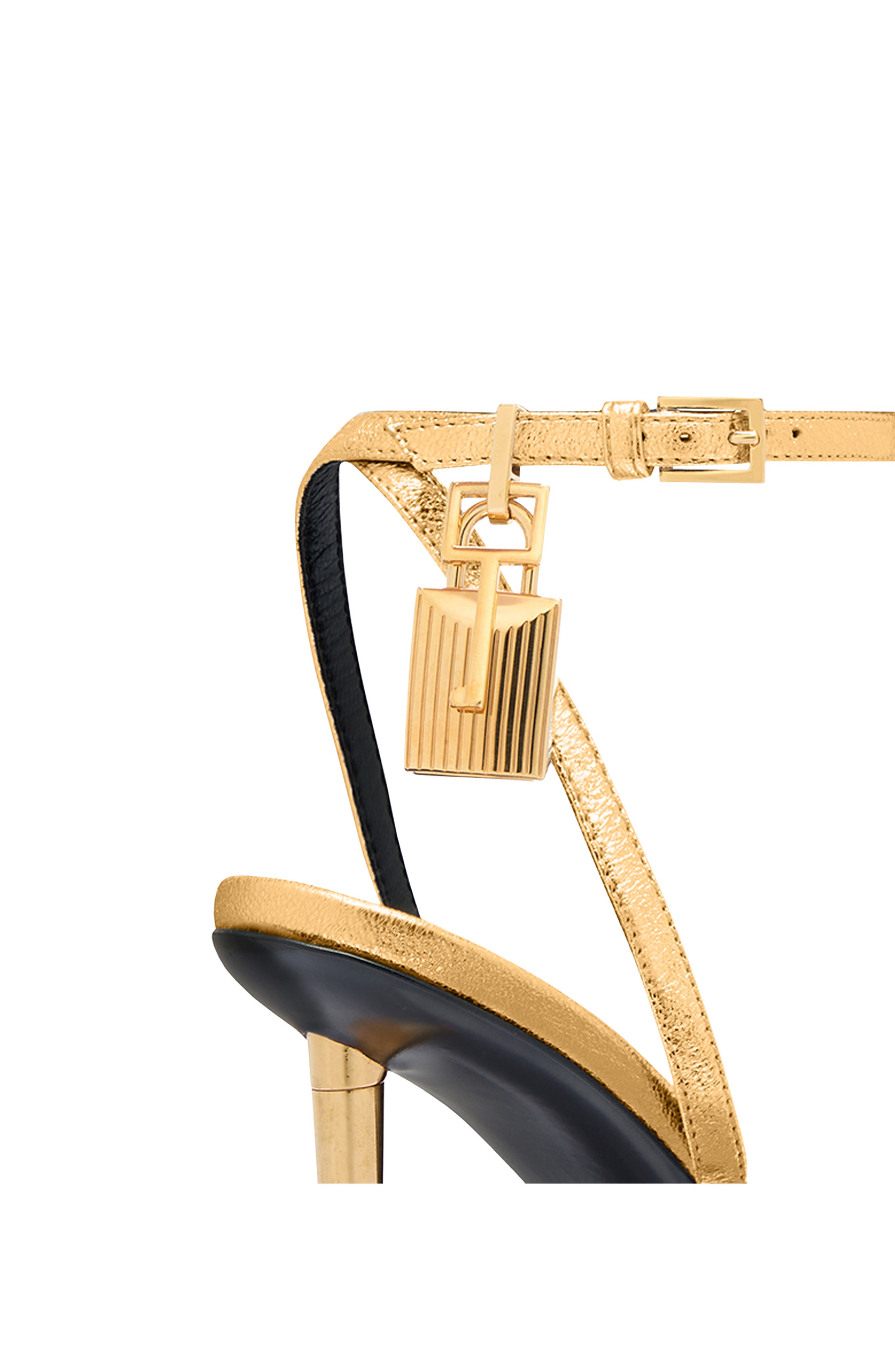 Padlock Naked Metallic Pointy Toe Sandal, Alternate, color, GOLD
