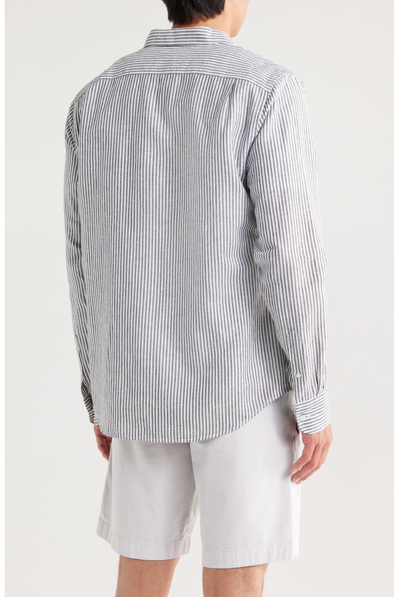 Stripe Linen & Cotton Button-Up Shirt, Alternate, color, COASTAL/ WHITE