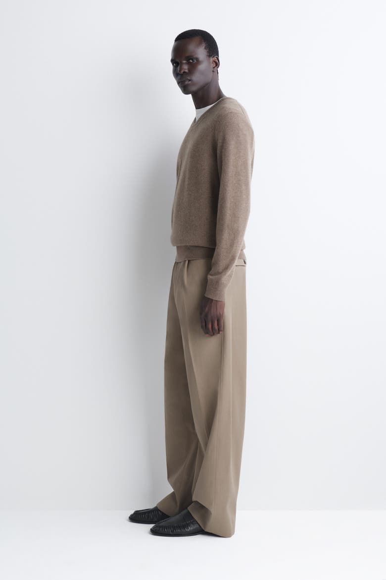 Wool-cotton Relaxed-fit Wide-leg Pants, Alternate, color, DARK BEIGE