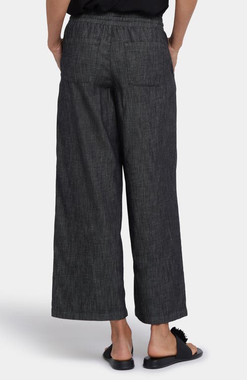 Nydj Jayne Cotton Pull-on Ankle Wide Leg Jeans In Black Rinse