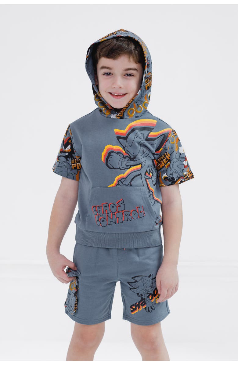 SEGA Sonic the Hedgehog Short Sleeve Hoodie & Shorts Set, Alternate, color, Gray Shadow Chaos Control