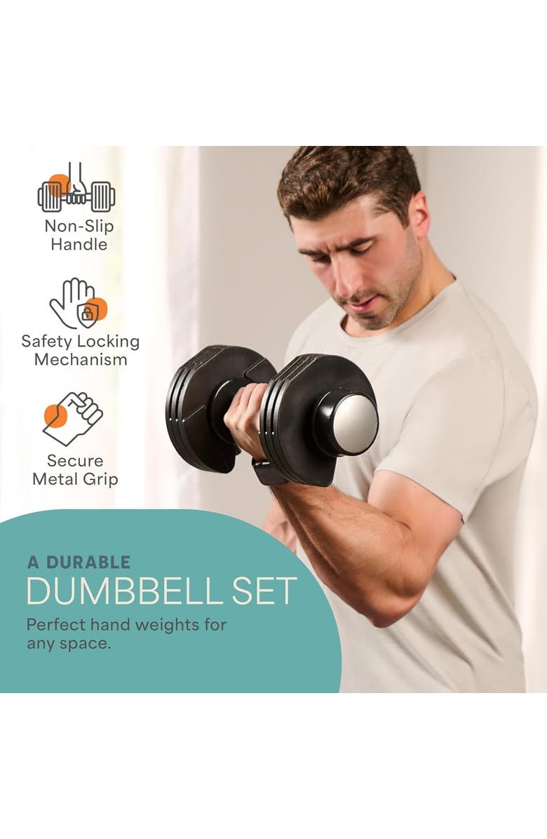 Lifepro Adjustable Dumbbell Set 25lb Quick Adjust Strength Training Weights for Home Gym, Alternate, color, 25Lb With Pin Adjust