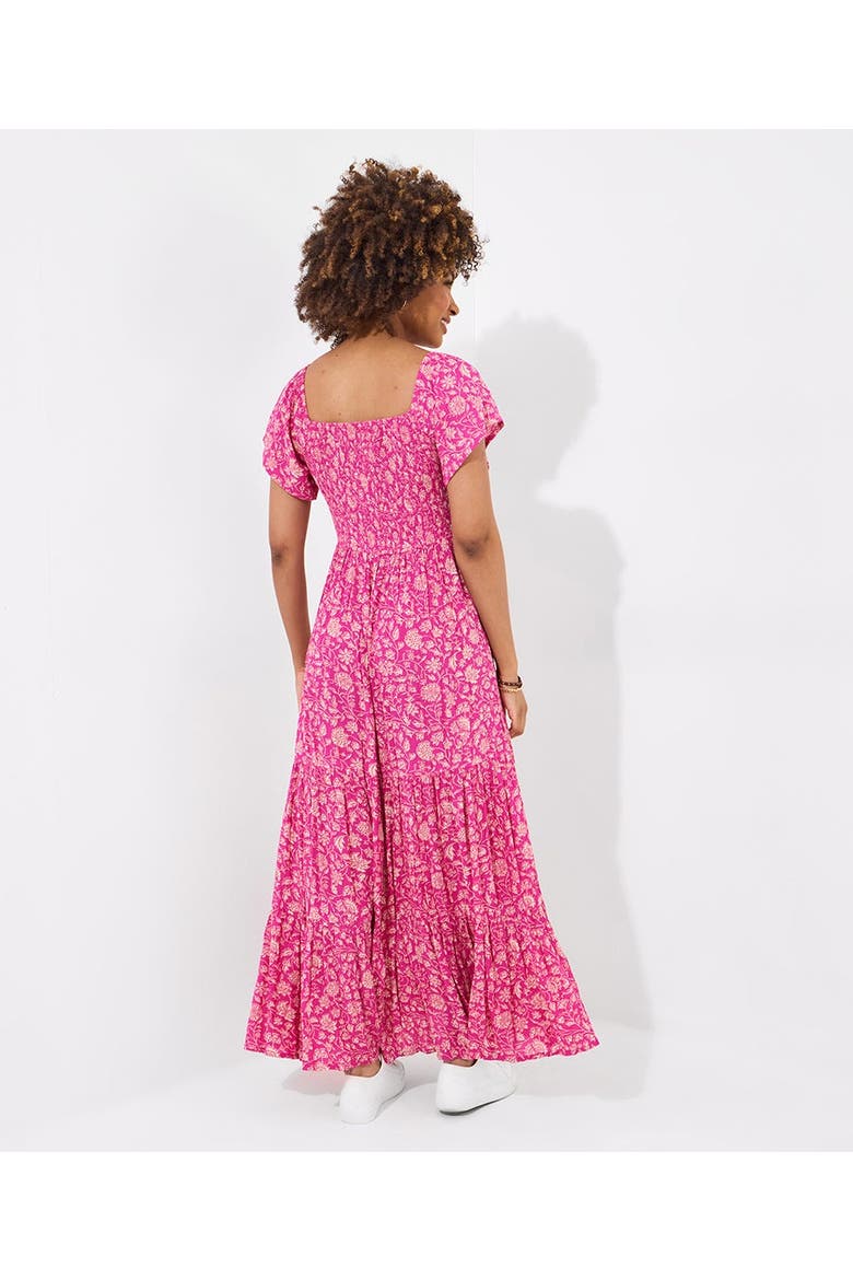 Square Neck Smocked Crinkle Maxi Dress, Alternate, color, FUCHSIA BATIK FLORAL