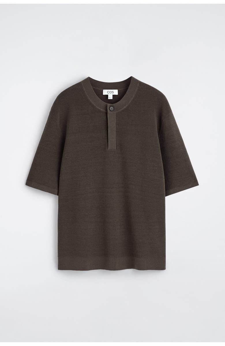 COS Knitted Linen Henley T-shirt, Alternate, color, Dark Brown