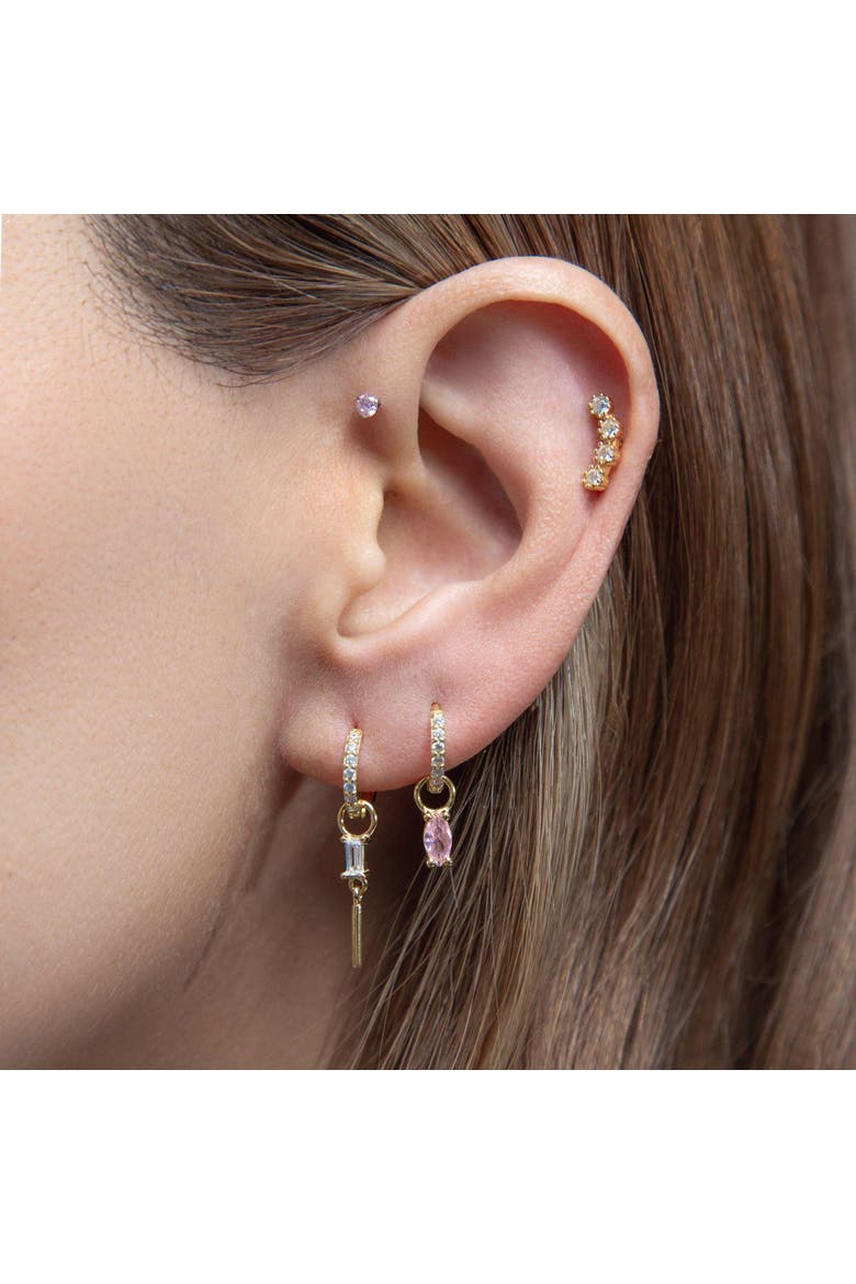 Gold Pavé Six Mm Huggie Hoop Earring, Alternate, color, Gold