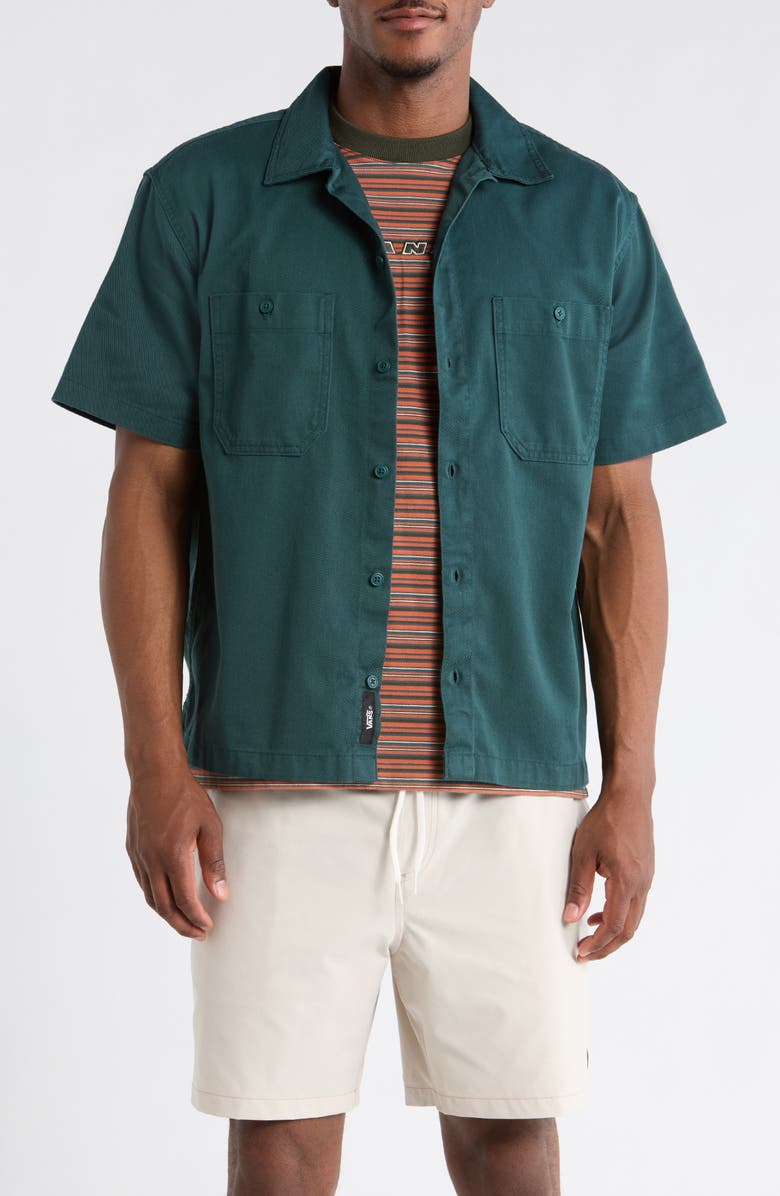 Vans Larkspur Short Sleeve Cotton Button-Up Work Shirt, Main, color, Mystic Moss