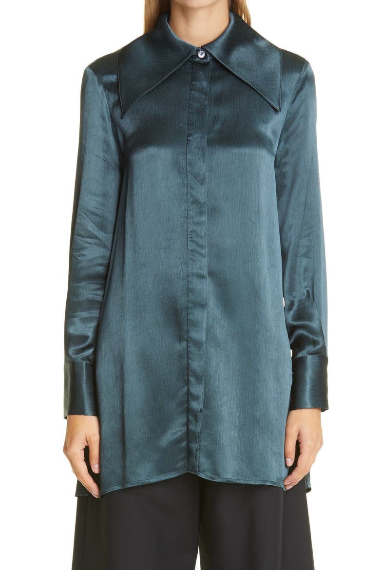 Crinkle Satin Jacket, Alternate, color, TEAL