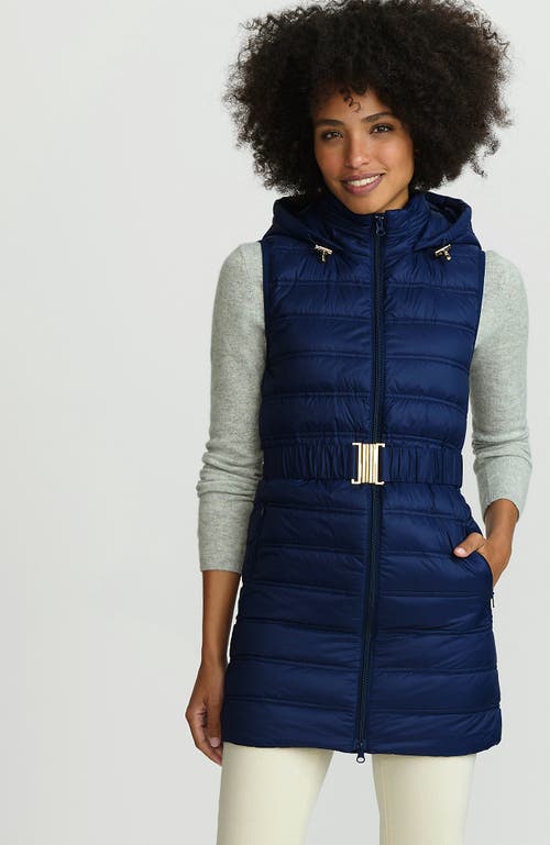 Lands' End Wanderweight Belted Packable Down Vest In Deep Sea Navy