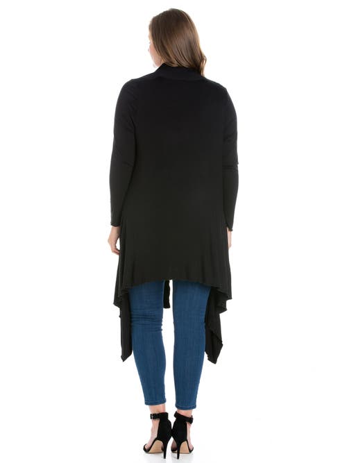24seven Comfort Apparel Plus Size Extra Long Open Front Cardigan In Black