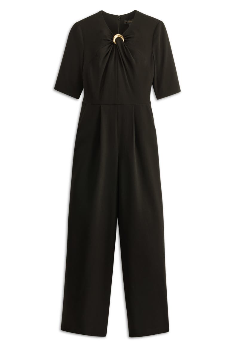 Twist Front Straight Leg Jumpsuit, Alternate, color, BLACK