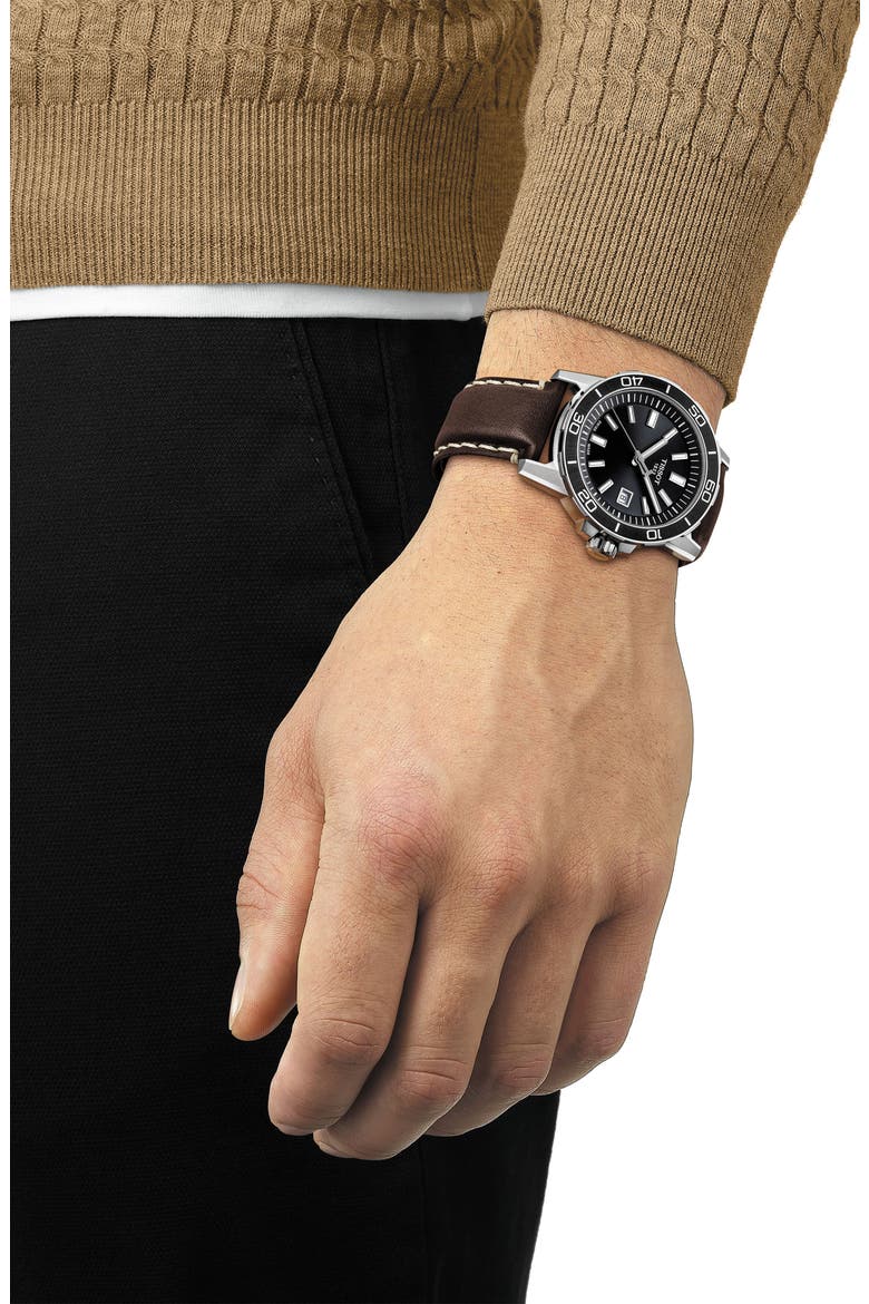 Supersport Qua Leather Strap Watch, 44mm, Alternate, color, NO COLOR