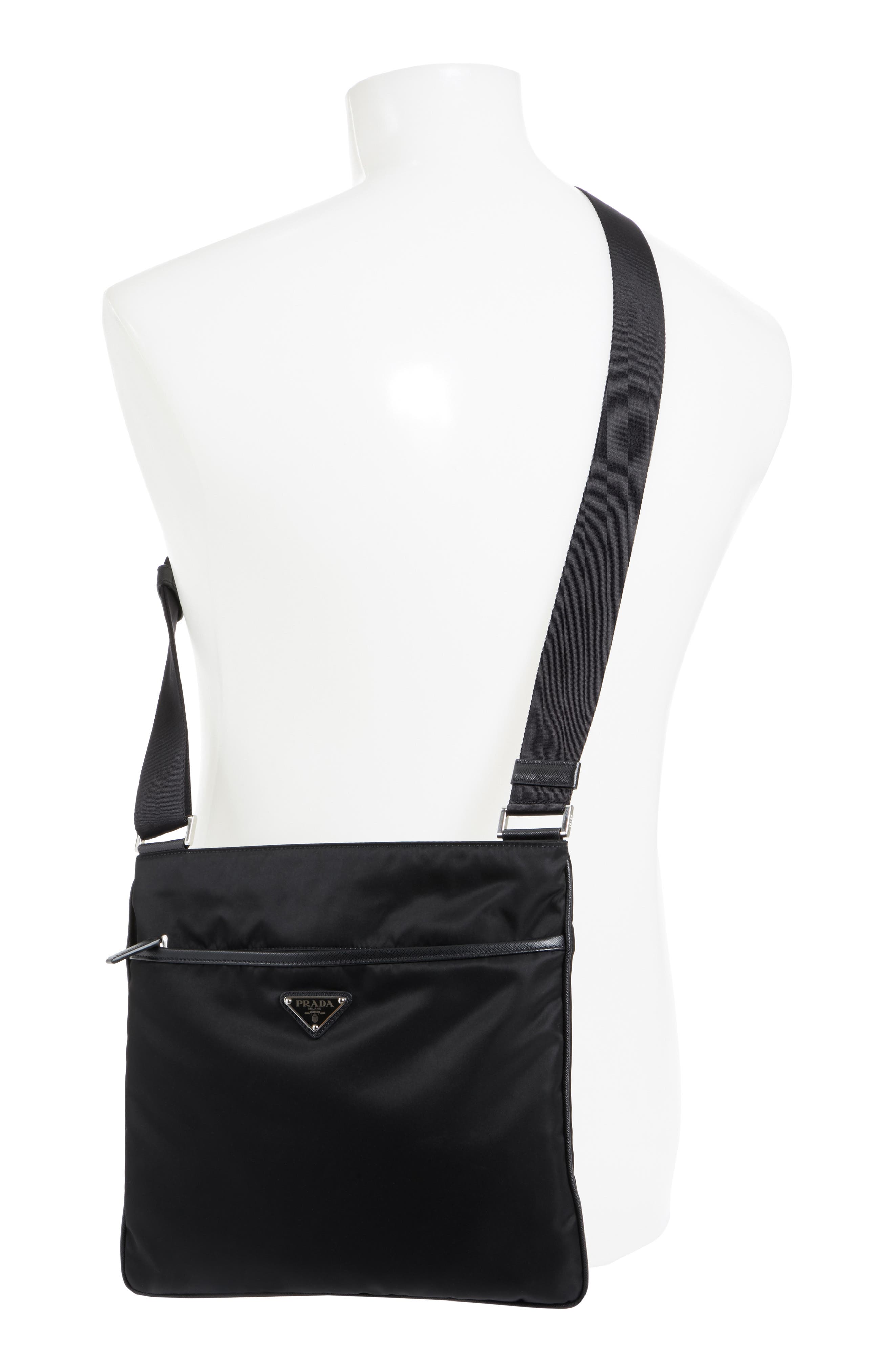 Prada Slim Compact Nylon Messenger Bag, Alternate, color, 