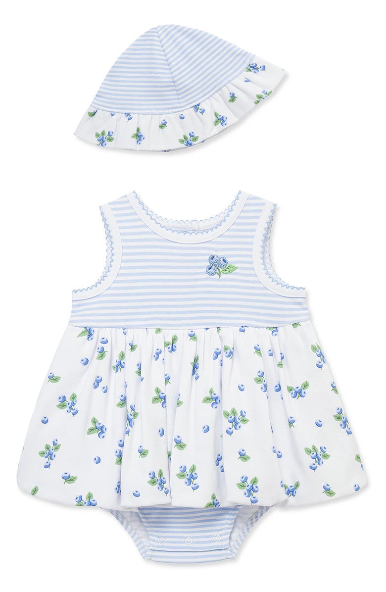 Little Me Kids' Blueberry Cotton Popover & Sun Hat Set, Main, color, Blue