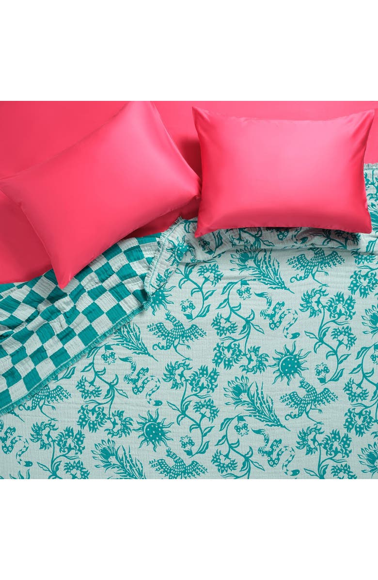 Zsa Zsa Zsu Costa Fringed Jacquard King Size 100% Cotton Bedspread 102X94 In, Main, color, Green