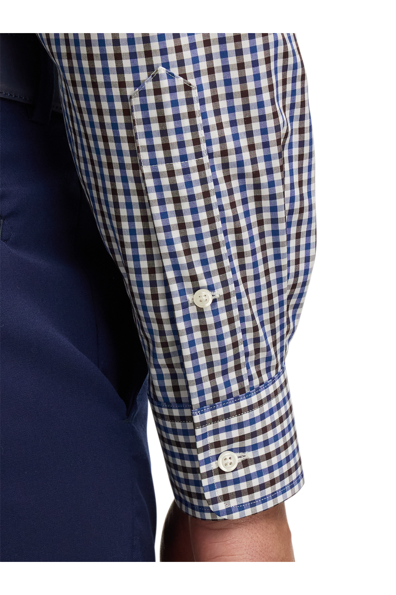 Cotton Buttondown Collar Broadcloth Tailored Contrast Trim Button Cuff Long Sleeve Shirt, Alternate, color, Blue/Brown