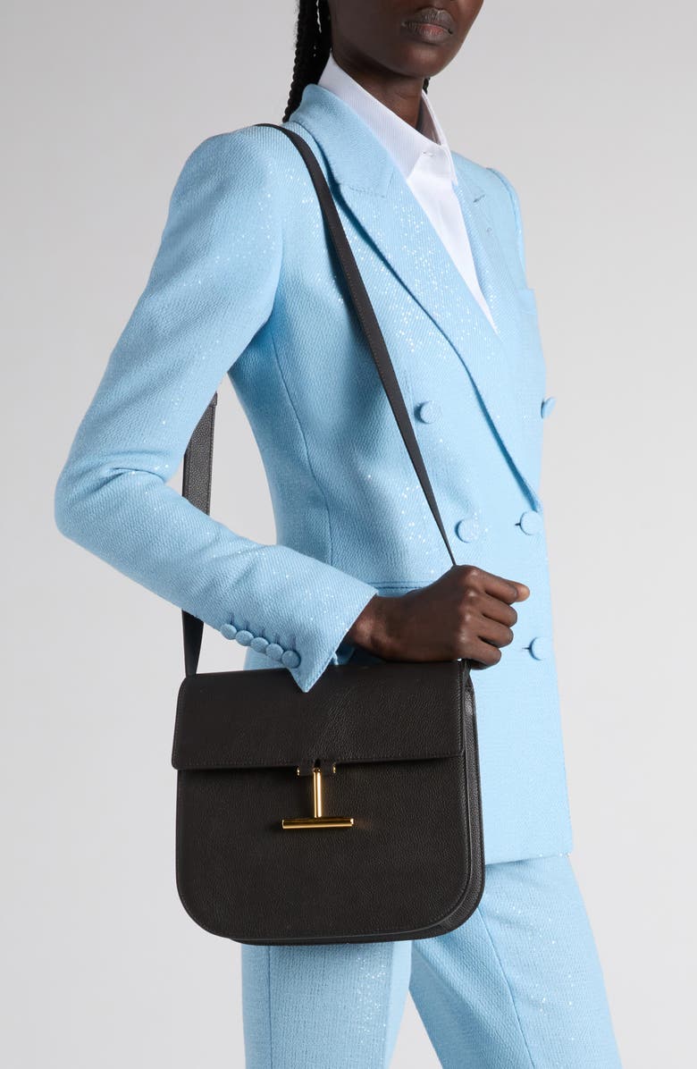 TOM FORD Mini Tara Grained Leather Crossbody Bag, Alternate, color, Espresso