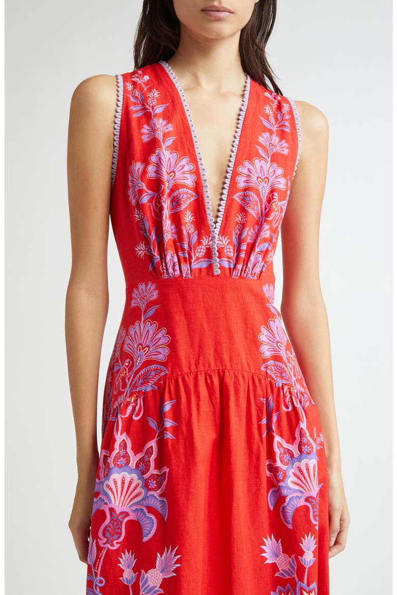 Porcelain Garden Floral Linen Maxi Dress, Alternate, color, RED
