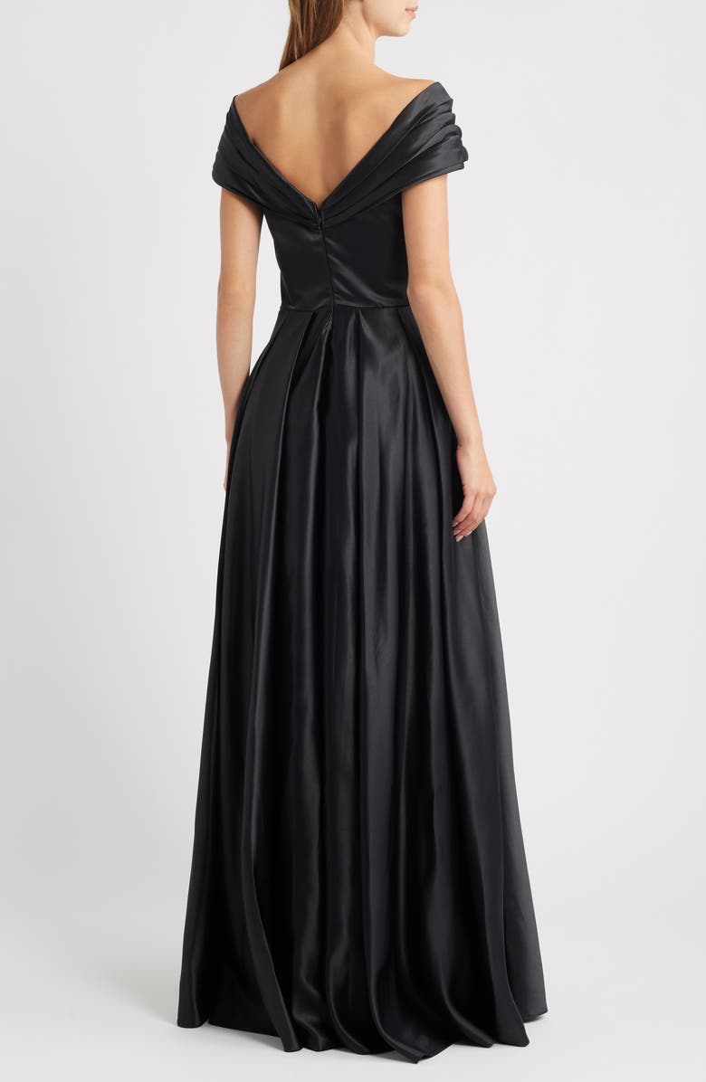 Sonya Moda Elara Plunge Neck Satin Gown, Alternate, color, Black