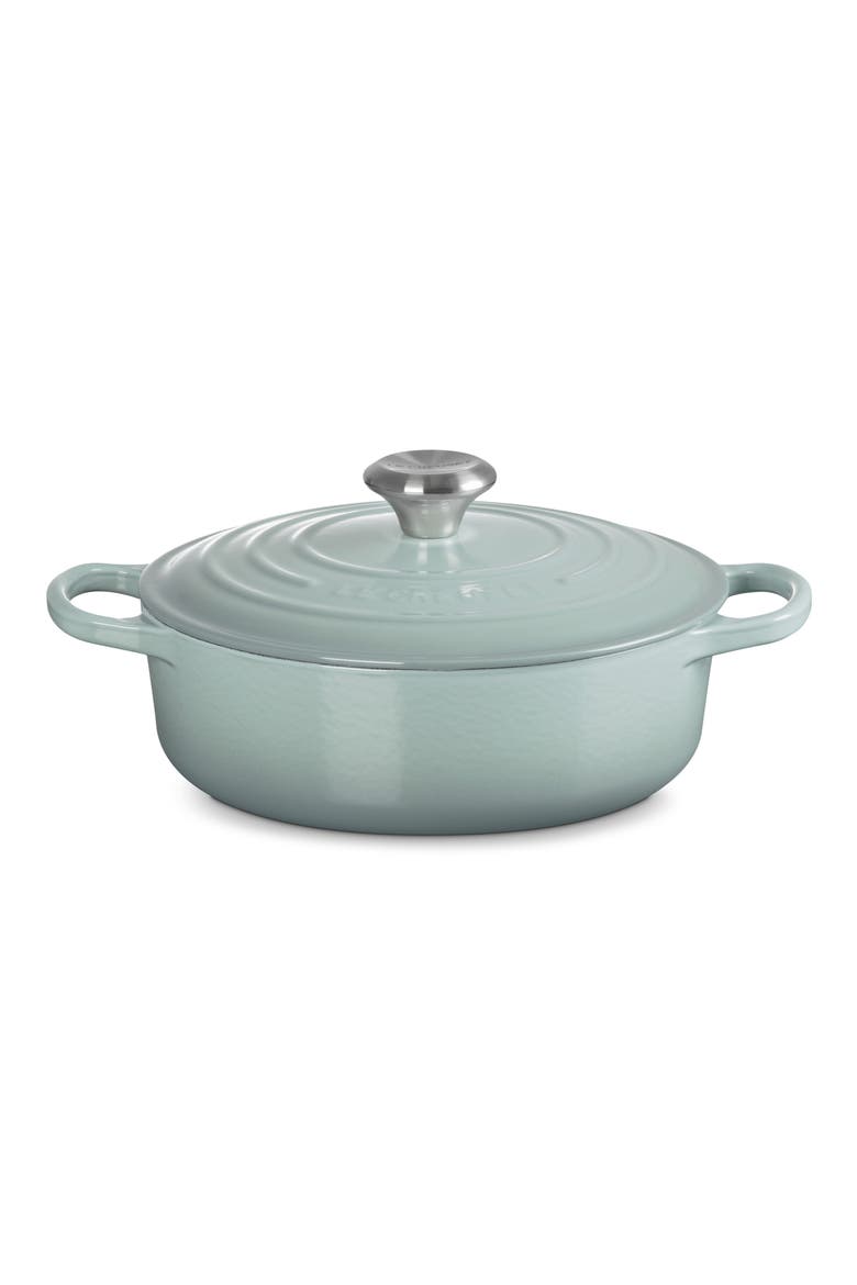 Signature 3.5-Quart Round Wide Enamel Cast Iron Dutch Oven, Main, color, SEA SALT