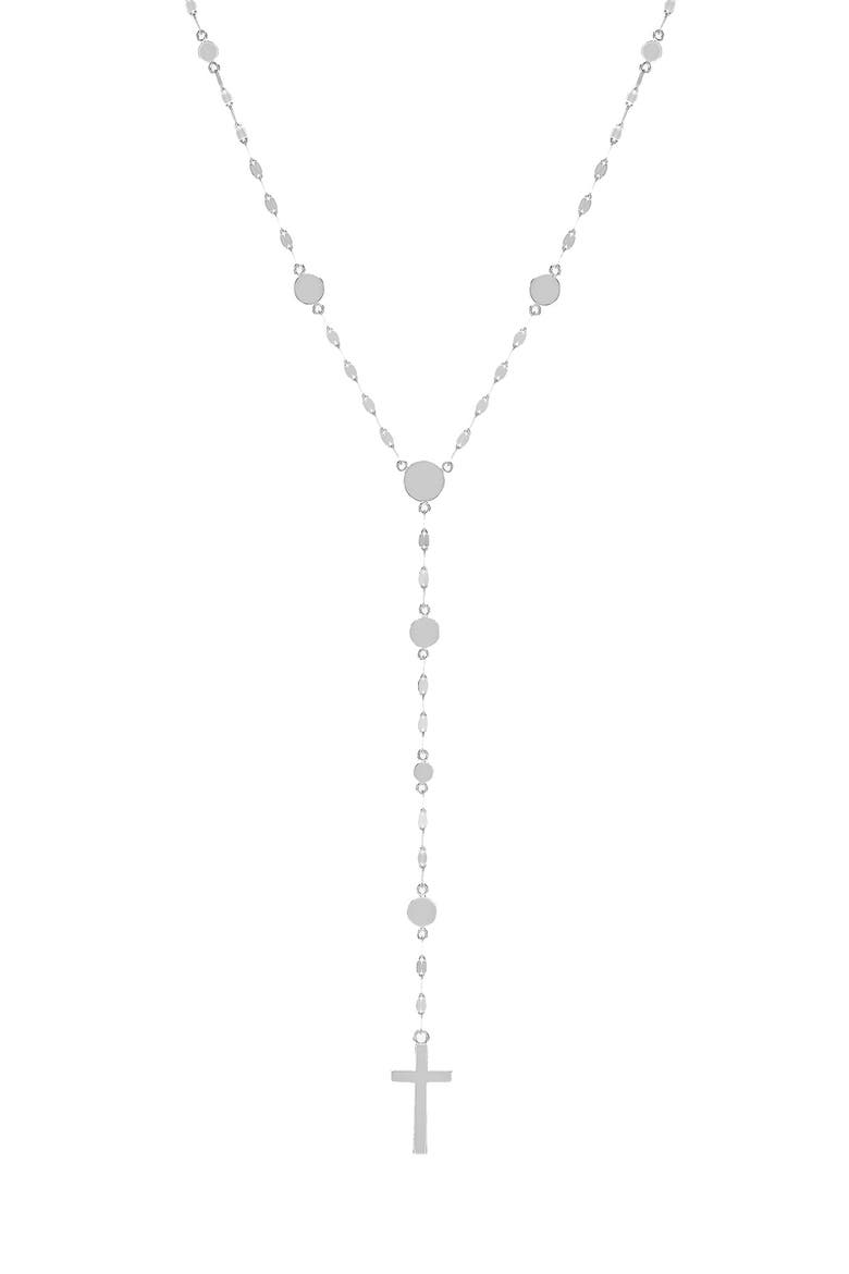 14K Gold Cross Disc Lariat Necklace, Main, color, WHITE GOLD