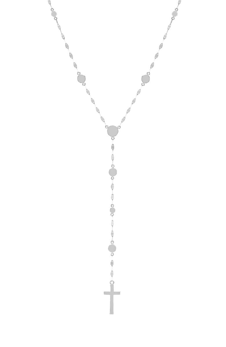 LANA 14K Gold Cross Disc Lariat Necklace, Main, color, White Gold