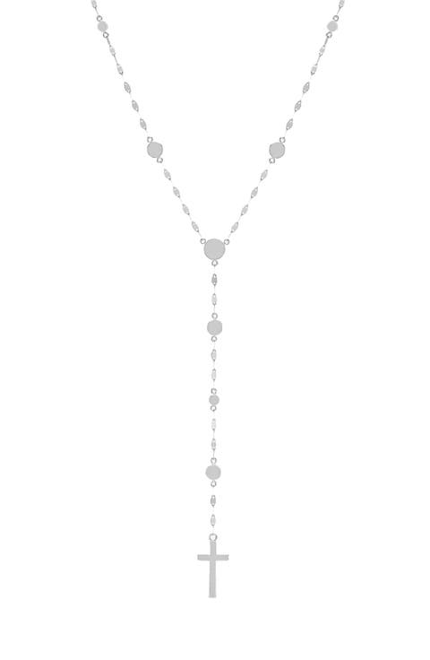 14K Gold Cross Disc Lariat Necklace